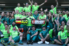 Fernando Alonso, Aston Martin F1 Team, 3rd position, Lance Stroll, Aston Martin F1 Team, and the Aston Martin team celebrate after the race